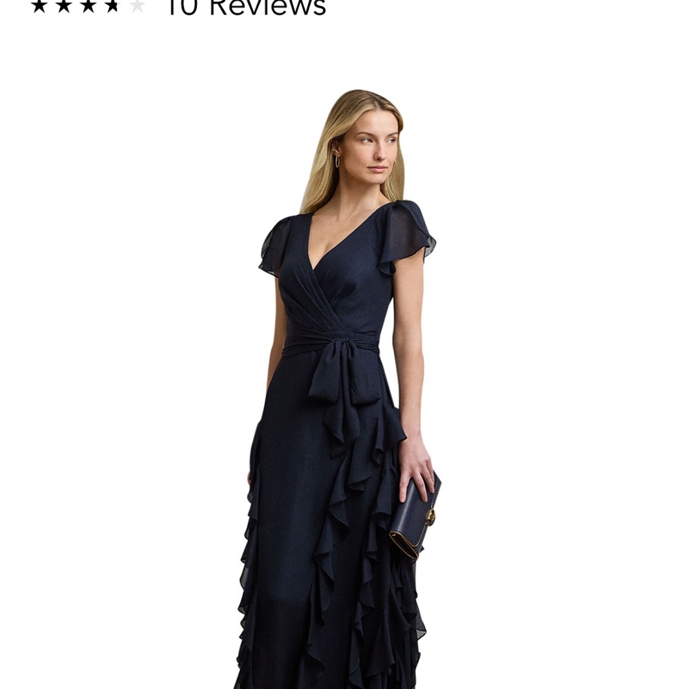 Lauren Ralph Lauren Ruffle trim metallic chiffon gown - Picture 4 of 5